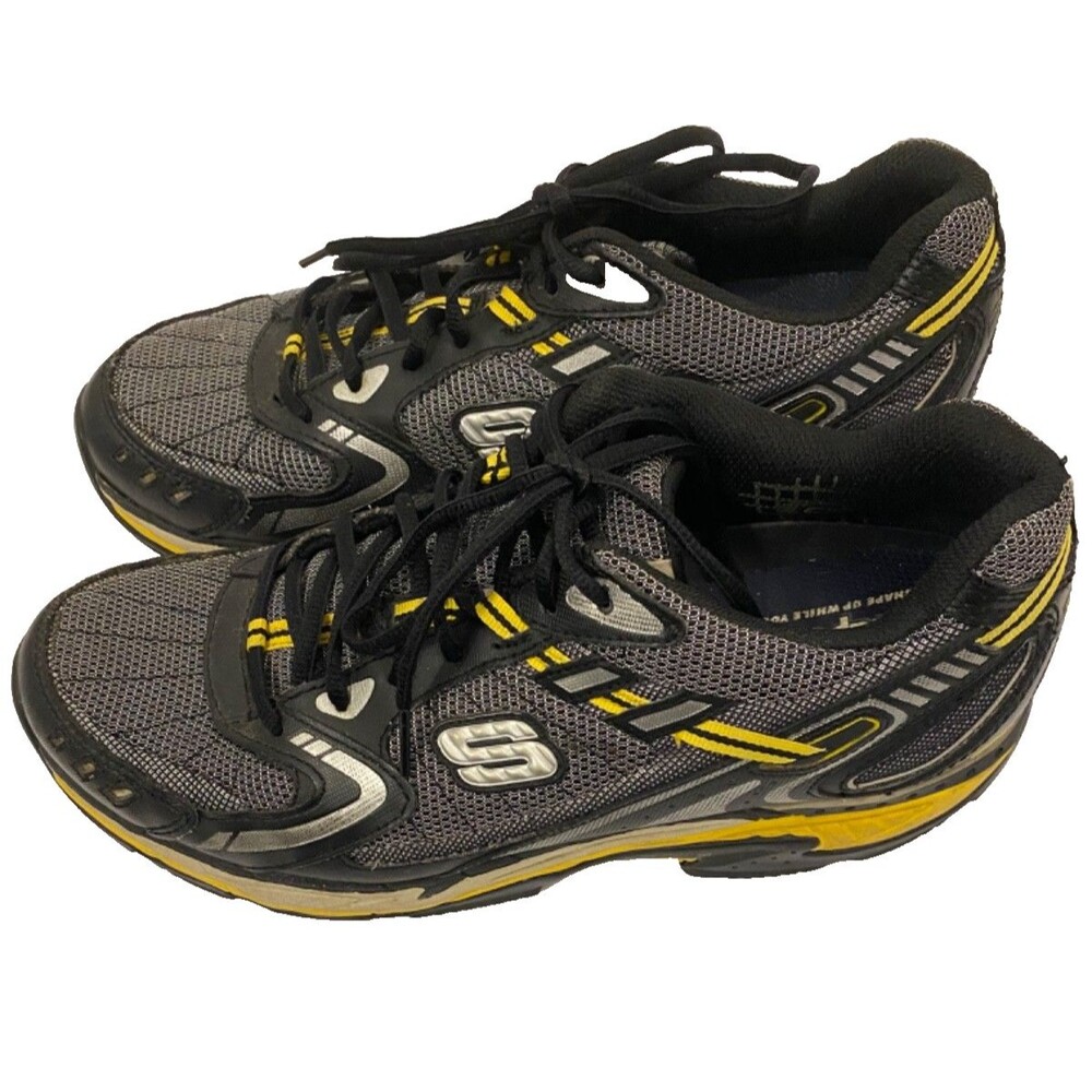 SKECHERS Shape Ups Sneakers~Men's 10.5~Black/Grey/Yellow~Arch Support~HTF!